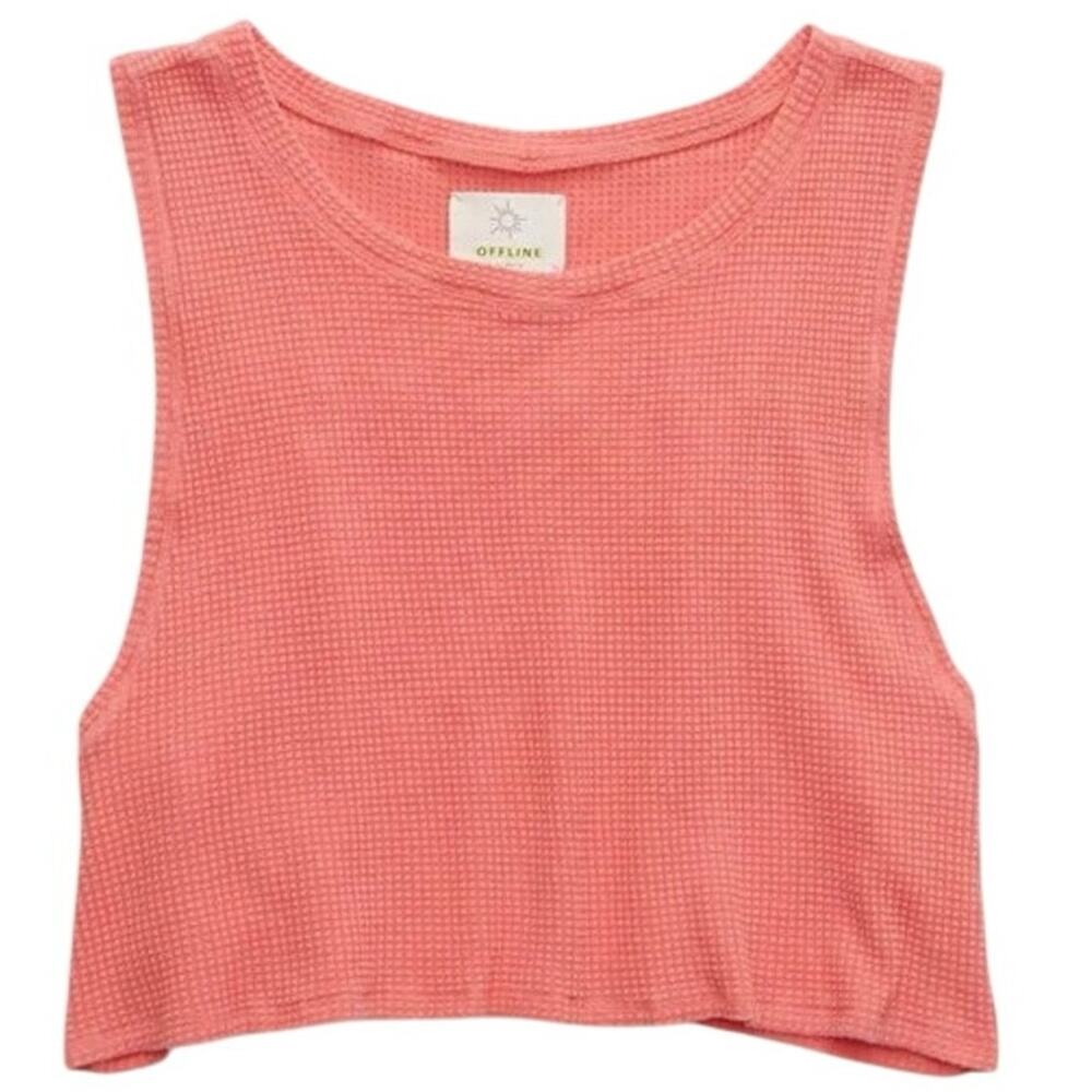 OFFLINE By Aerie Wow! Waffle Tank Top size small color rose pink soft shirt Euc